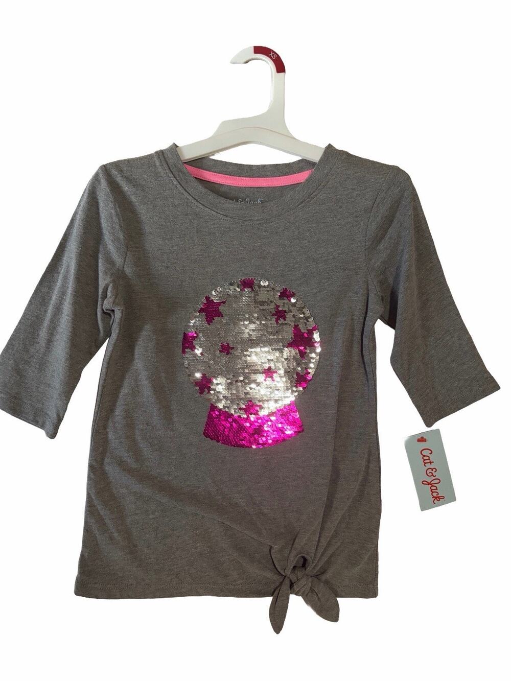 Cat & Jack Girls XS 4/5 Halloween Flip Sequin Crystal Ball Shirt Gray NWT